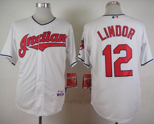 Indians #12 Francisco Lindor White Cool Base Stitched MLB Jersey